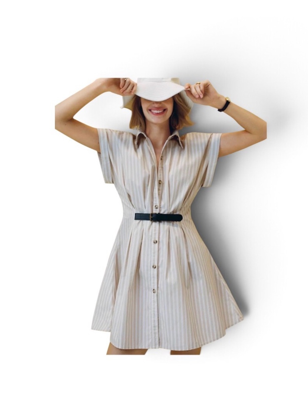 Like New Anthropologie Maeve Faye Short-Sleeve Belted Shirtdress Sz XS
